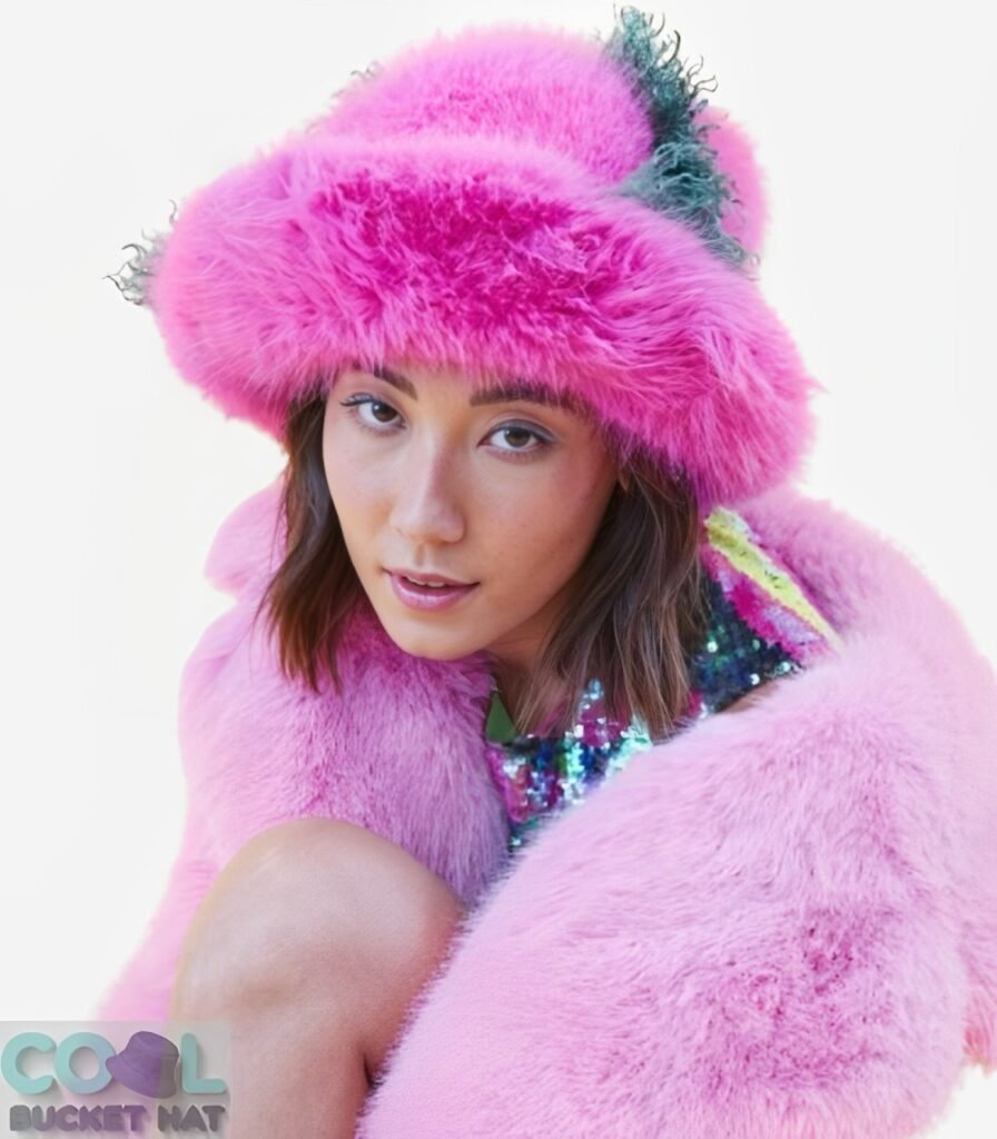 Pink fur Bucket Hat For Womens